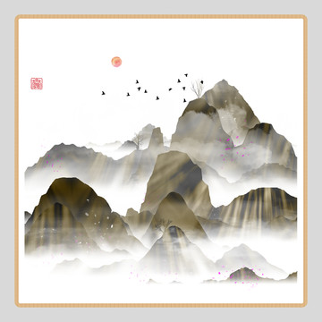 臥室素雅裝飾畫墨韻山水畫
