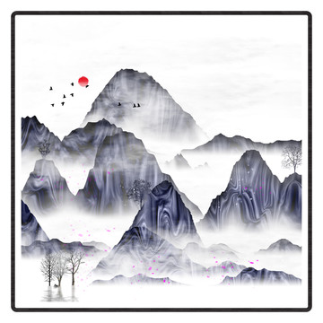 臥室素雅裝飾畫墨韻山水畫