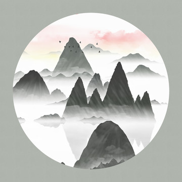 臥室素雅裝飾畫墨韻山水畫