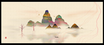 風(fēng)景畫山峰山水畫