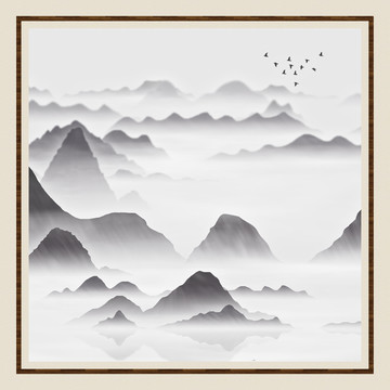 臥室高清背景畫墨韻水墨畫