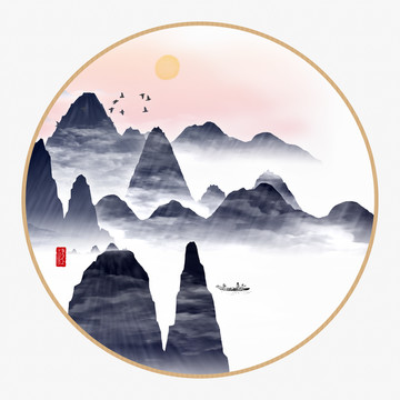 壁纸中国风壁画高山流水画