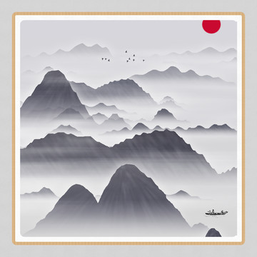 玄關(guān)茶藝室壁畫(huà)墨韻水墨畫(huà)