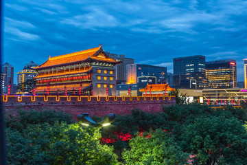 陕西西安永宁门古城墙夜景