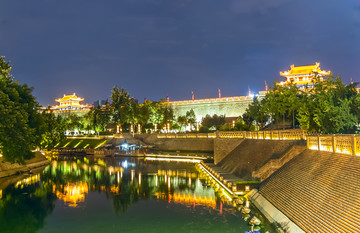 陕西西安永宁门护城河夜景