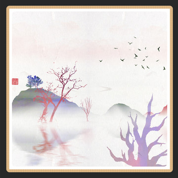 玄關(guān)禪意屏風(fēng)畫云霧山水畫