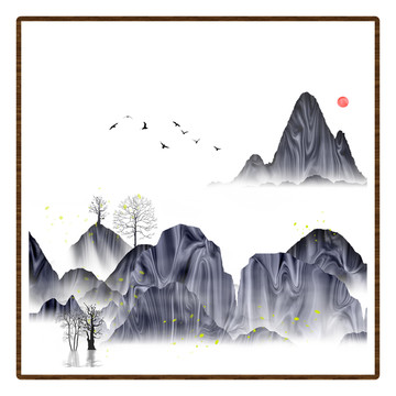 玄關(guān)禪意屏風(fēng)畫云霧山水畫