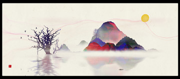 玄關(guān)禪意屏風(fēng)畫(huà)云霧山水畫(huà)