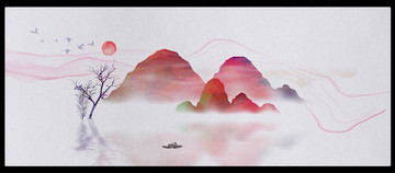 玄關(guān)禪意屏風(fēng)畫云霧山水畫
