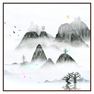現(xiàn)代清雅風(fēng)景畫寫意水墨畫
