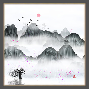 現(xiàn)代清雅風景畫寫意水墨畫