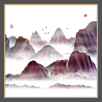 中式清雅风景画山峰山水画