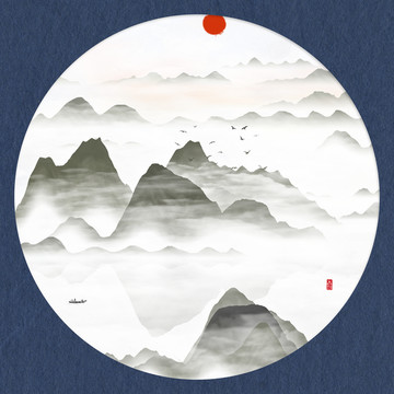 書房禪意屏風(fēng)畫家居山水畫