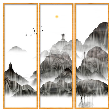 書房禪意屏風(fēng)畫家居山水畫
