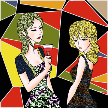 抽象幾何美女裝飾畫