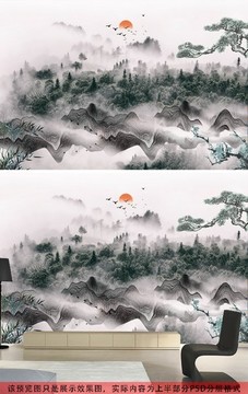 山水畫沙發(fā)背景墻