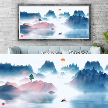寫意山水油畫裝飾畫
