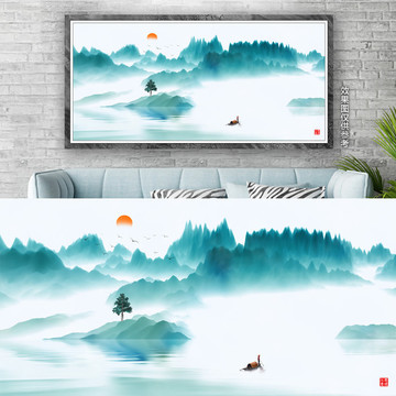 云霧山水水墨畫屏風(fēng)裝飾畫