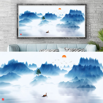 新中式抽象意境山水画装饰画