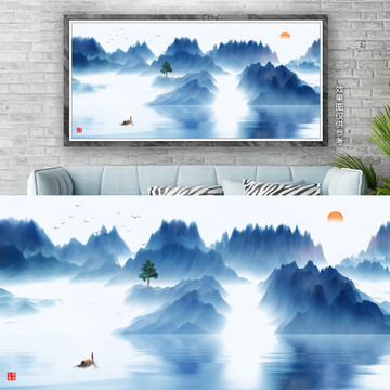 新中式抽象意境水墨山水畫(huà)