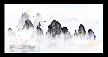 創意水彩畫寫意山水畫