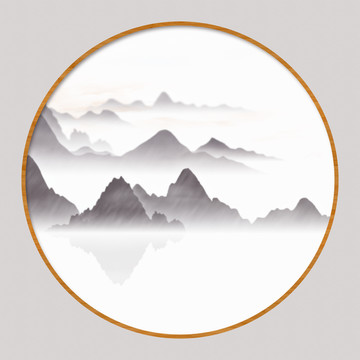 中式聚寶盆壁畫寫意水墨畫