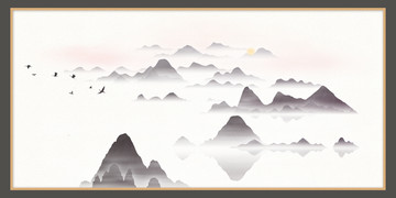 家庭高清背景畫山峰水墨畫