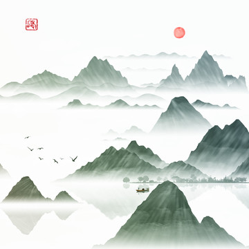 床頭原創(chuàng)風(fēng)格畫(huà)云霧山水畫(huà)