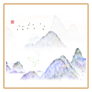 意境水墨水彩無框畫