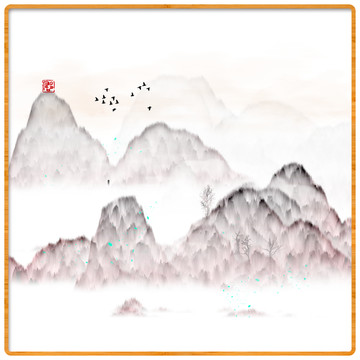 禪意屏風(fēng)畫(huà)云霧山水畫(huà)