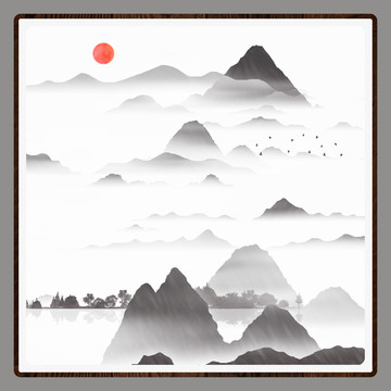 床頭創(chuàng)意水彩畫山峰山水畫