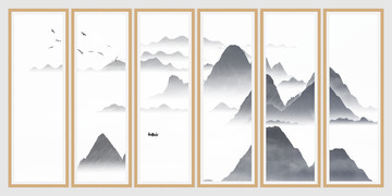 中式茶艺室壁画山峰山水画