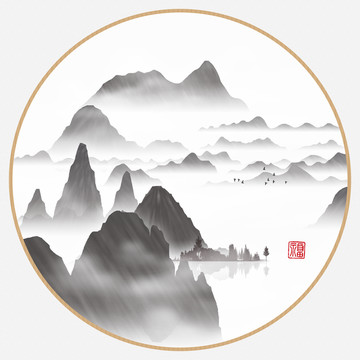 過道辦公室壁畫云霧水墨畫
