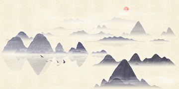 意境招財靠山畫高山流水畫