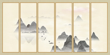 公司辦公室壁畫山峰水墨畫