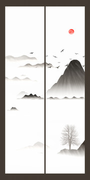 玄關(guān)禪意屏風(fēng)畫水墨山水畫