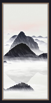 過道群山飛鳥畫寫意山水畫