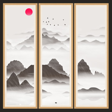 墻壁招財(cái)靠山畫(huà)寫(xiě)意水墨畫(huà)