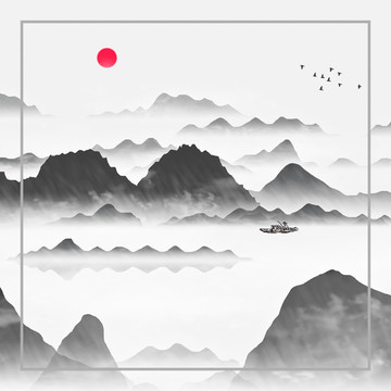 臥室素雅裝飾畫山峰山水畫