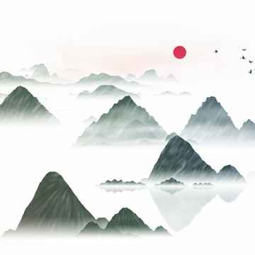 抽象招財靠山畫寫意水墨畫