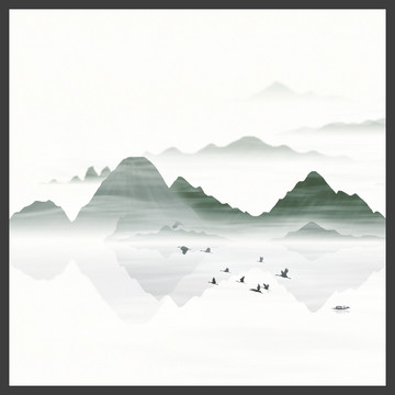 中式禪意屏風(fēng)畫山峰山水畫