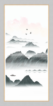 大廳群山飛鳥畫家居山水畫