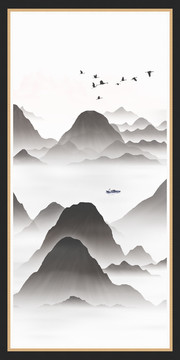 抽象招财靠山画水墨山水画