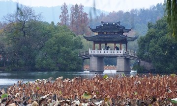 烟雨西湖秋色玉带桥