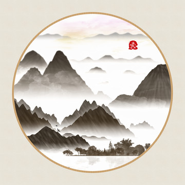 玄關(guān)簡(jiǎn)約海報(bào)畫寫意山水畫