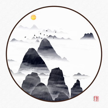 床头电表箱挂画高山流水画