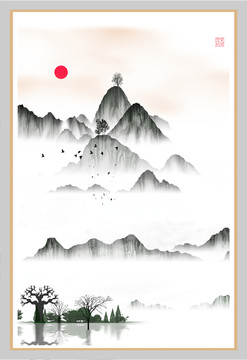 淡彩水墨無框畫