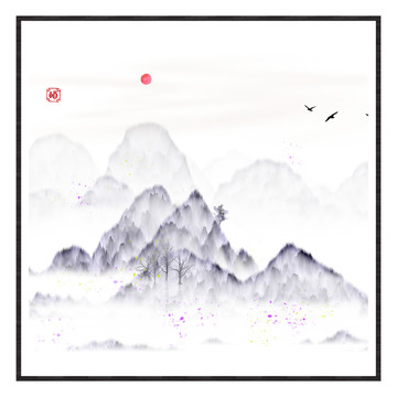 臥室水墨煙云畫寫意山水畫