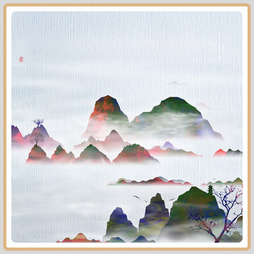 淡彩水墨意境山水畫