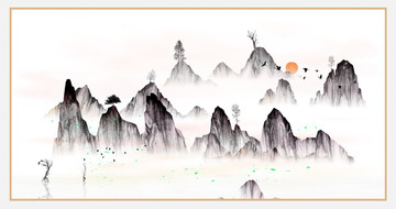 淡彩水墨意境山水畫
